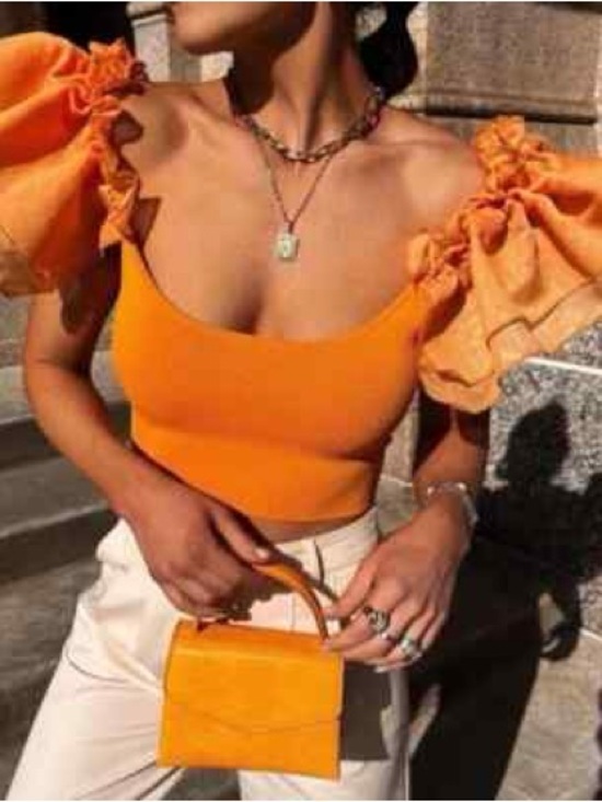 Zara Tops - Zara Orange Puff-Sleeve Cropped Top - NWT